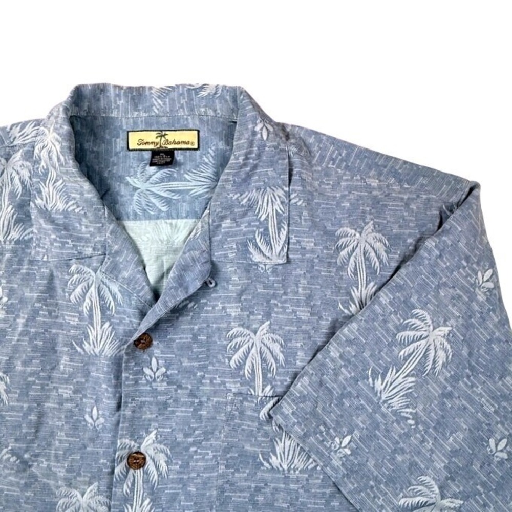 Tommy Bahama Coastal Blue Silk Palm Tree SS Button Down Camp Shirt Men XL